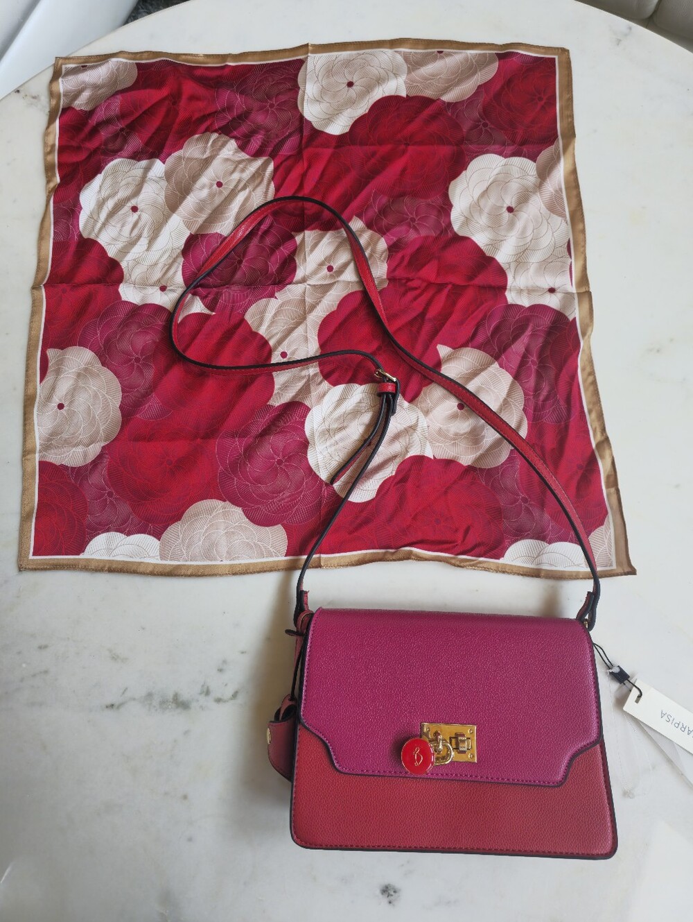 NWT Carpisa Italian Flap Crossbody Bag In Red/Hibiscus Faux Leather - Picture 9 of 16